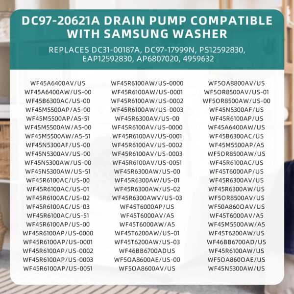 DC97-20621A DC31-00187A DC97-20621C Drain Pump Assembly for Samsung Washer,Replace PX3516-01 DC97-17999N WF45R6300AV/US WF45B6300AP/US WF45M5500AP/A5 WF45R6100AP/US WF45R6300AW/US AP6807020 PS12592830 - Image 2