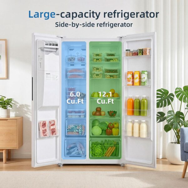 Antarctic Star 18.1 Cu.Ft 2 Door Freezer Refrigerator,with Ice making and water dispenser,powerful LED light,for Kitchen,Dorm and Office,Silver - Image 7