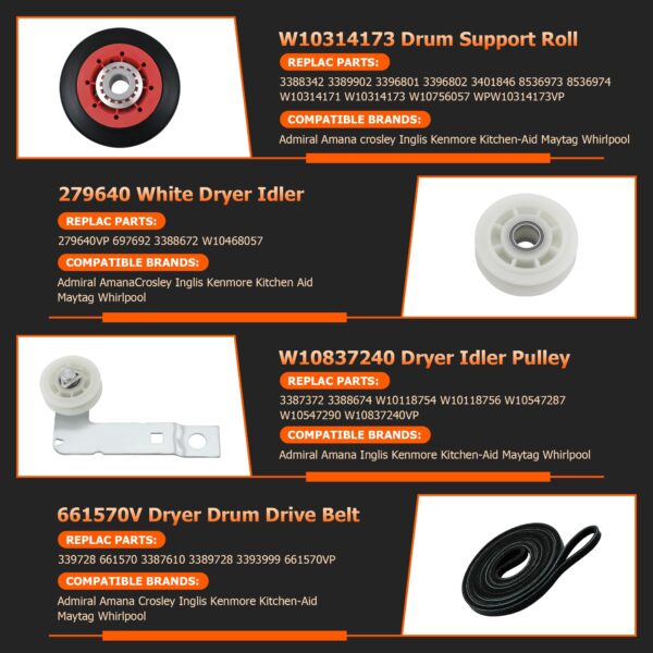 4392067 Dryer Repair Kit with W10837240 Idler Pulley for Whirlpool Dryer - Image 7
