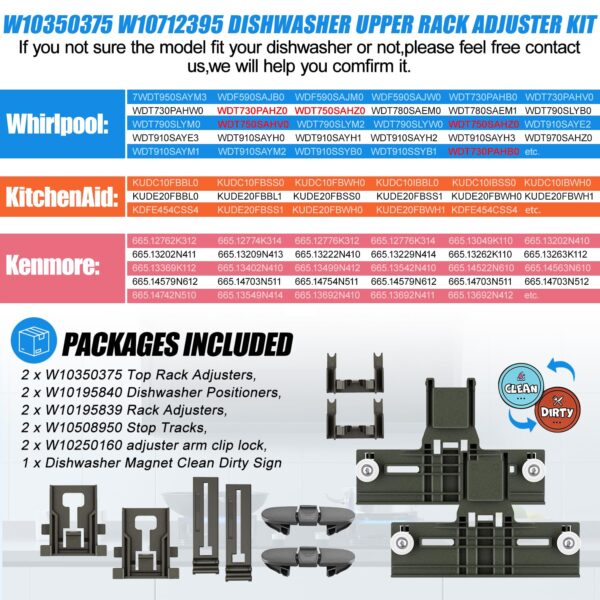 Upgraded W10350375 W10712395 Dishwasher Top Rack Adjuster Replacement Parts - Image 7