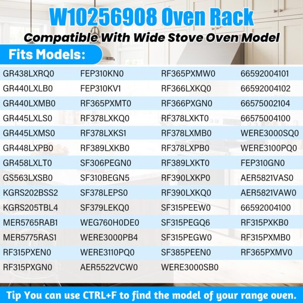 UPGRADED W10256908 Oven Rack For Whirlpool Oven Racks Replacements Range Stove Rack for Amana Kitchenaid Maytag Oven Racks Parts W11520287 W10268578 W10179196 Replacement Oven Racks 24" x 15.75" - Image 2