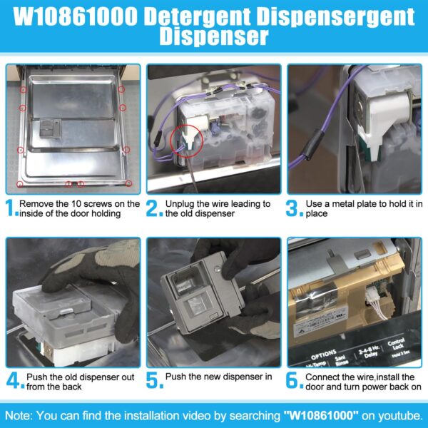 UPGRADED W10861000 Dishwasher Detergent Dispenser Compatible With Whirlpool Kitchenaid Maytag Dishwasher Detergent Dispenser Replacement Parts W10620296 W10620298 WDT730PAHZ0 Soap Dishwasher Dispenser - Image 2