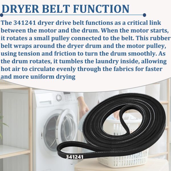 Cykemo 341241 Dryer Drum Belt Compatible with Whirlpool Kenmore Amana Dryer - Image 3