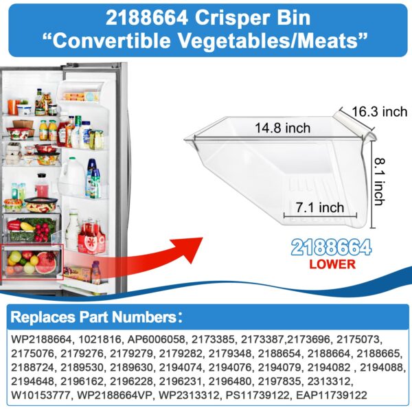 [2 Pack] Upgraded 2188656 Fridge Crisper Drawer UPPER Humidity Control Drawer & 2188664 Crisper Bin LOWER Refrigerator Drawer Replacement For Kenmore Whirlpool Fridge Drawer Parts WRS325FDAM04 Drawer - Image 7