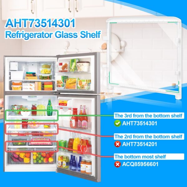 UPGRADED AHT73514301 Glass Shelf Compatible with LG Refrigerator Glass Shelf PS7788910 Kenmore LG Refrigerator Shelf Replacement LTCS20030S LTCS20020S LTCS20220B LTCS20020W LTCS20220S LG Fridge Shelf - Image 3