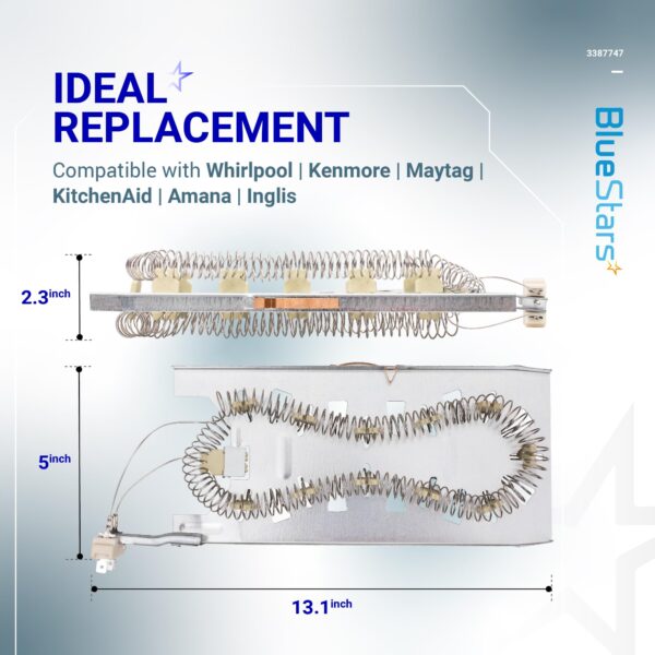 BlueStars 2 Packs 3387747 W11344457 Dryer Heating Element – Compatible with Whirlpool Kenmore Maytag KitchenAid Dryers – Replaces WP3387747 PS11741416 AP6008281 W11045584 80003 MEDC700VW0 GEW9200lW1 - Image 5