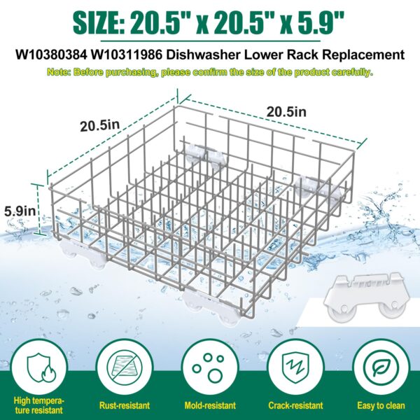 Upgraded W10380384 W10311986 Dishwasher Lower Rack Replacement Compatible with Whirlpool Dishwasher Bottom Rack 300563, DU911PCDQO with WP3376961 Wheels - Image 5