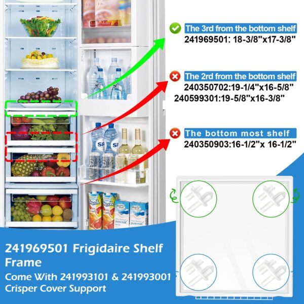 UPGRADED 241969501 Refrigerator Shelf Frame Compatible with Frigidaire Shelf Replacement Parts Crisper Drawer Pan Cover with 241993101 & 241993001 Crisper Cover Support LFSS2612TF0, FFSS2615TS0 Shelf - Image 2