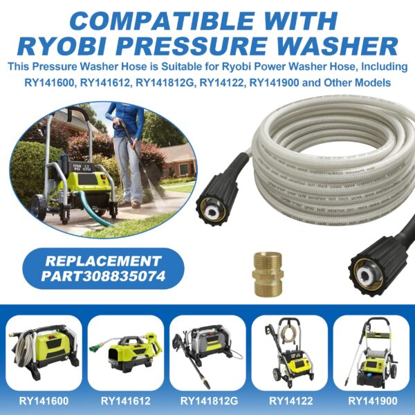 25FT Pressure Washer Hose for Ryobi Power Washer Hose - Image 3