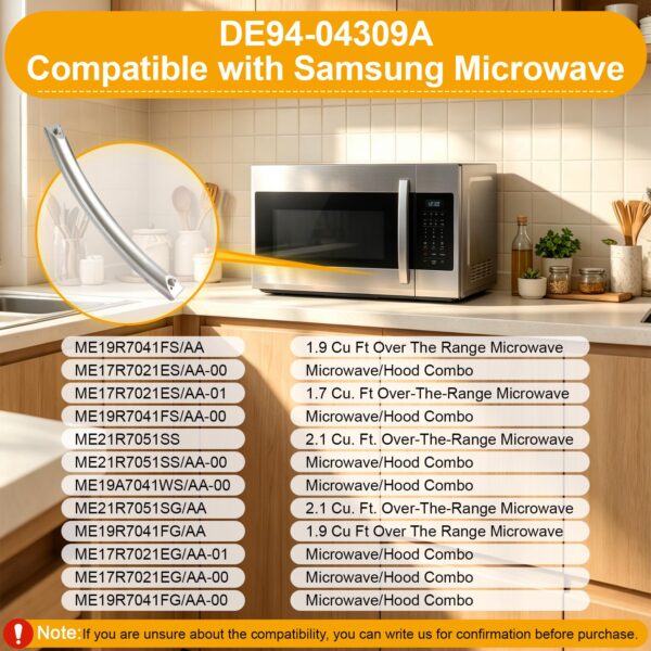 New ME19R7041FS ME17R7021ES Microwave Handle, DE94-04309A Assembly Handle Compitable with Samsung Microwave Oven, Replaces for Samsung Microwave Door Handle ME21R7051SS, Same as OEM Microwave Handle - Image 3