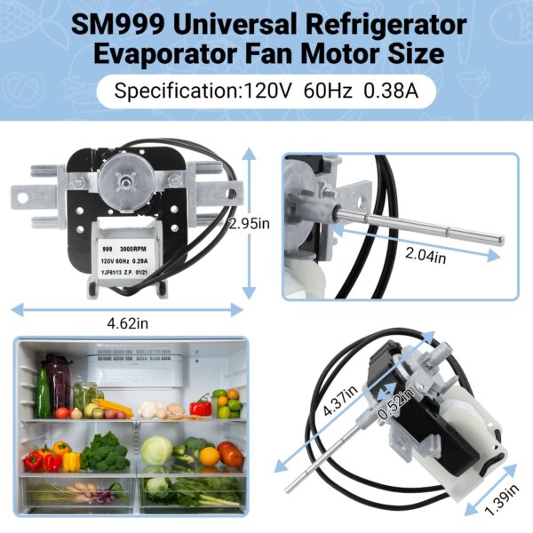 AMI PARTS SM999 Universal Refrigerator Evaporator Fan Motor - Image 2
