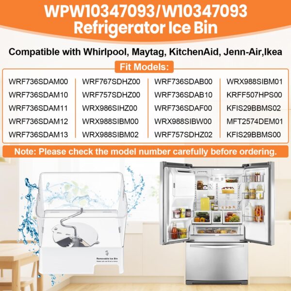 Upgraded WPW10347093 Refrigerator Ice Bucket Compatible with KitchenAid Whirlpool Ice Maker Replacement, Whirlpool Removable Ice Bin W10347100 W10347093 WRF736SDAM14 WRF736SDAM13 Maytag Ice Maker Tray - Image 5