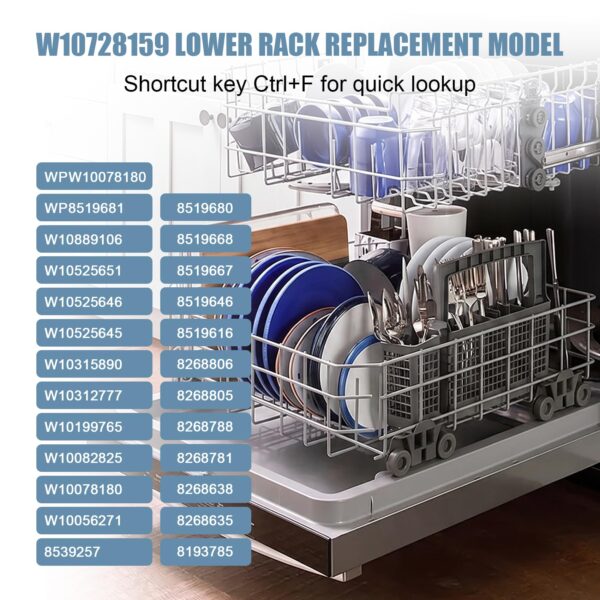 W10728159 Lower Rack Compatible with Maytag/Kenmore/KitchenAid Dishwashers - Image 2