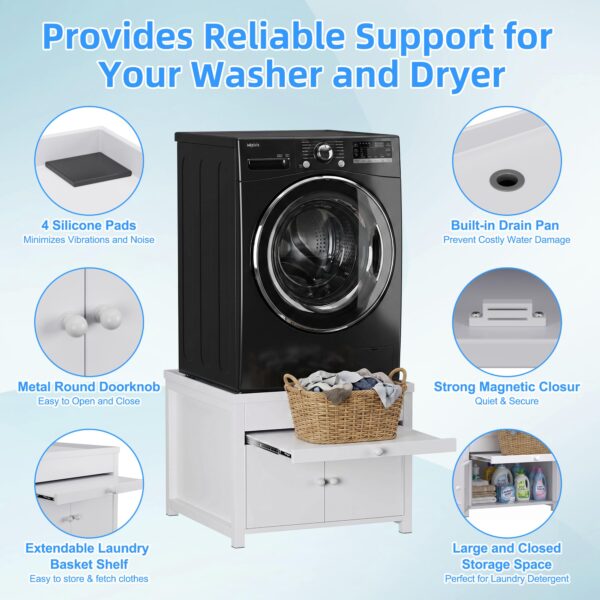 GangMei 29" Washer and Dryer Pedestal with Storage Cabinet, 23" High Stand - Image 5