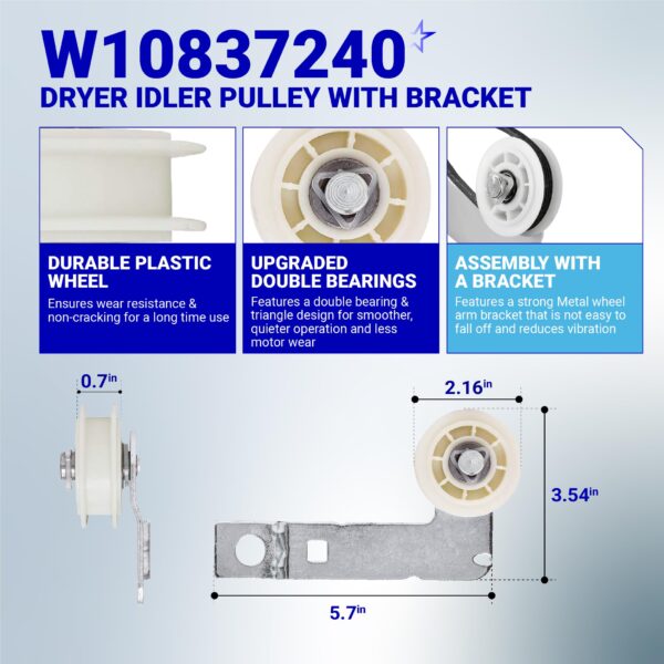 661570V 661570 & 279640 & W10837240 Dryer Drum Belt Idler Pulley Kit - Image 8