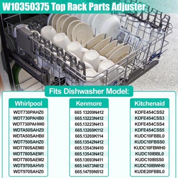 UPGRADED W10350375 W10712395 Dishwasher Top Rack Adjuster Parts Replacement - Image 5