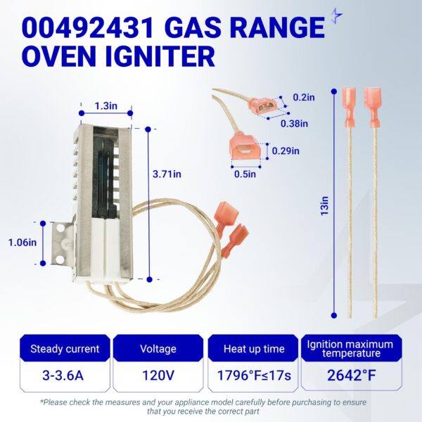 [Upgraded] BlueStars 00492431 Gas Range Oven Igniter for Bosch & Thermador - Image 3