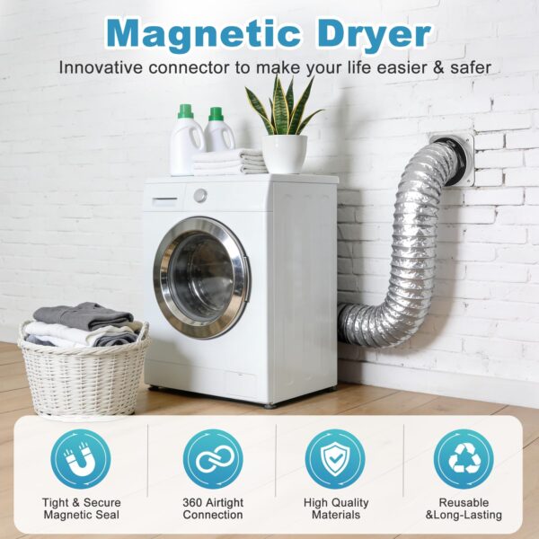 Magnetic Dryer Vent Connector Kit, 4-Inch Quick Connect with 3.3FT Hose - Image 3