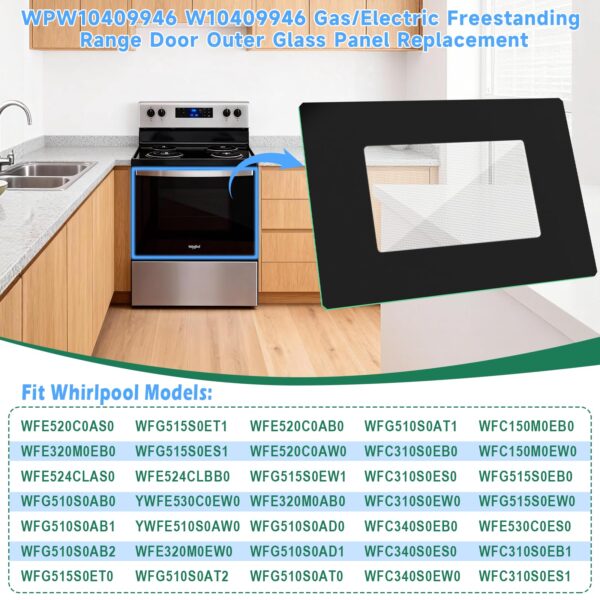 Upgraded WPW10409946 W10409946 Gas/Electric Freestanding Range Oven Stove Door Outer Glass Panel Replacement Compatible with Whirlpool Gas/Electric Range Oven Stove Parts 2210188 AP6021060 PS11754380 - Image 2