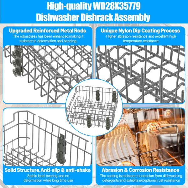 Upgraded WD28X35779 Dishwasher Upper Rack Compatible with GE Dishwasher Rack Replacement WD28X30219 GDF510PSR3SS GDF510PSM0SS GDF535PSR0SS GDT550HSD4SS GE Dishwasher Parts Top Rack Tray With Wheels - Image 6