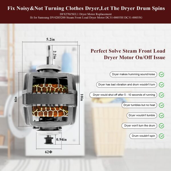 DC31-00055G DFS270ZSEL1 Dryer Motor Fit for Samsung Dryer DV45H7000EW - Image 7