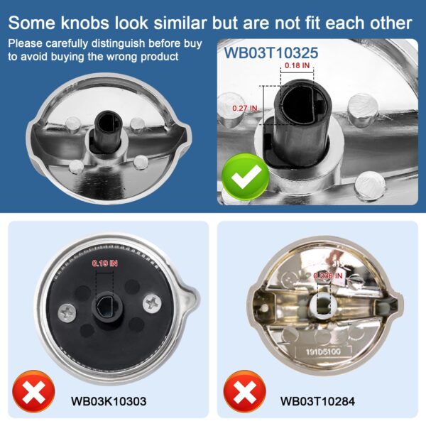 Fetechmate WB03T10325 Metal Replacement Stove Knobs Fit for General Electric/GE Range, 5 Pack Heavy Metal Burner Control Knobs D-Shaft Replace 2691864, JGP329SET1SS, JGP633SET2SS Stove Knobs - Image 5