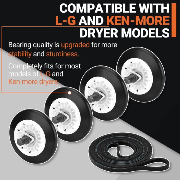 Upgraded Dryer Repair Kit Fits for LG. Kenmore. Gas Dryer Includes 4581EL2002C Dryer Drum Roller Replacement 4400EL2001A Dryer Belt and 4561EL3002A Dryer Idler Pulley by NISHCON - Image 3