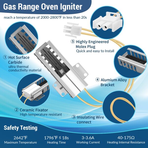 Gas Oven Igniter Compatible with WB13K21, IG9998, AP2020569 PS231280(1 Pc) - Image 6