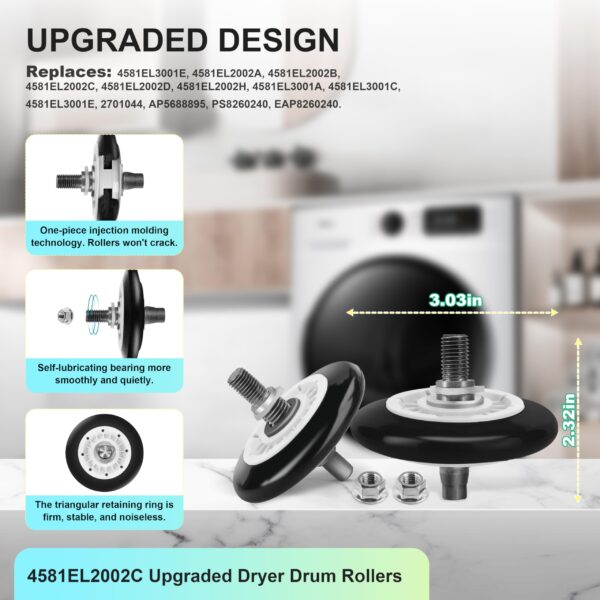 Upgraded Dryer Repair Kit Compatible with LG Kenmore Dryers Includes 4581EL2002C Dryer Drum Roller 4400EL2001A Dryer Belt 4561EL3002A Idler Pulley & Spring Replace 4400EL2001F 4581EL3001E 4581EL2002A - Image 4