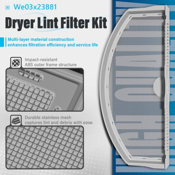 Drfilty WE03X23881 Dryer Lint Trap Screen Filter Replacement for GE Dryers, Compatible with GTD65EBSJ3WS, GTD33EASK0WW, GTD42EASJ2WW, GTD42GASJ2WW, GTD45EASJ2WS Replaces PS11763056 with Cleaning Brush - Image 3