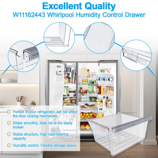 ALVAR W11162443 Refrigerator Crisper Drawer For Whirlpool Fridge Drawer - Image 7