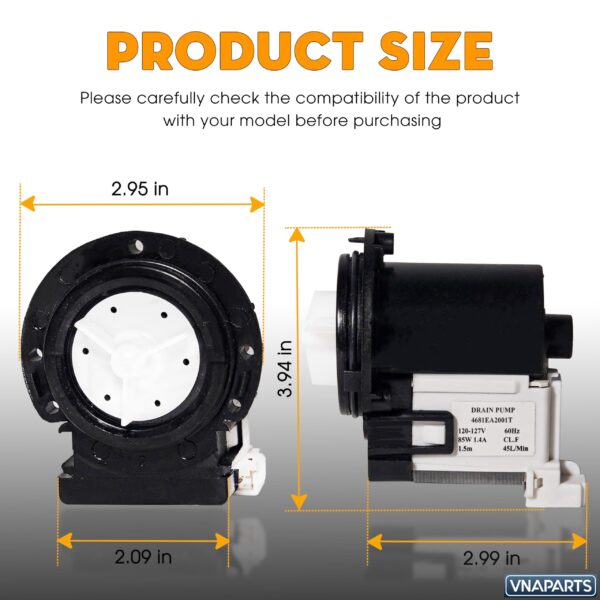 WM8100HVA Washer Drain Pump for LG WM8000HVA WM8000HWA WM8100HWA Washer - Image 4