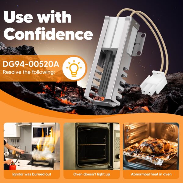 DG94-00520A Gas Range Oven Igniter for Samsung NX58H5600SS Nx58h9500WS - Image 3