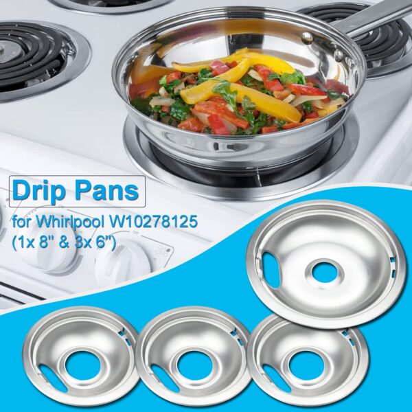 Electric Stove Drip Pans for Whirlpool W10278125, 4-Pack (3x6",1x8") - Image 3