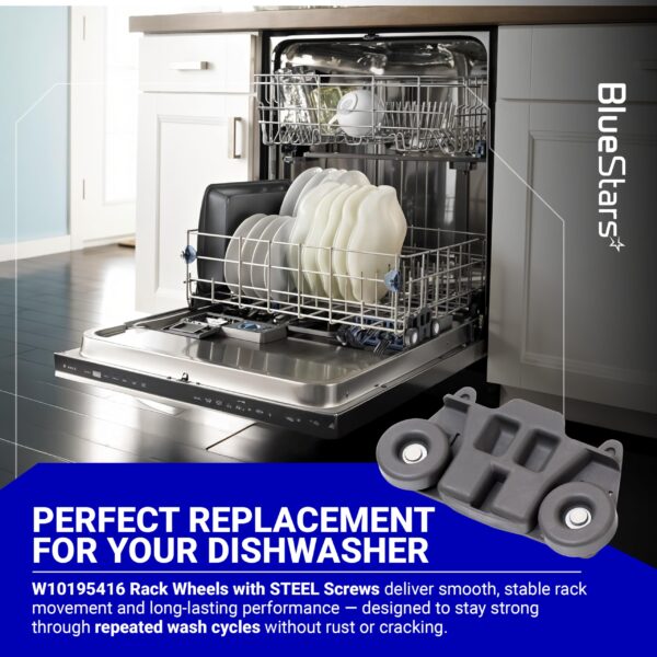 BlueStars UPGRADED W10195416 Dishwasher Lower Dish Rack Wheel - Compatible with KitchenAid Whirlpool Kenmore Dishwashers - Replaces AP5983730 W10195416V PS11722152 - PACK OF 4 - Image 6