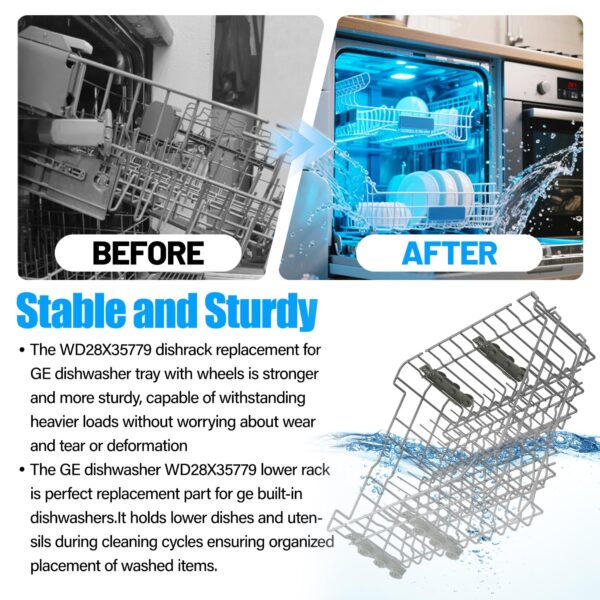 Upgraded WD28X35779 Dishwasher Upper Rack Compatible with GE Dishwasher Rack Replacement WD28X30219 GDF510PSR3SS GDF510PSM0SS GDF535PSR0SS GDT550HSD4SS GE Dishwasher Parts Top Rack Tray With Wheels - Image 5