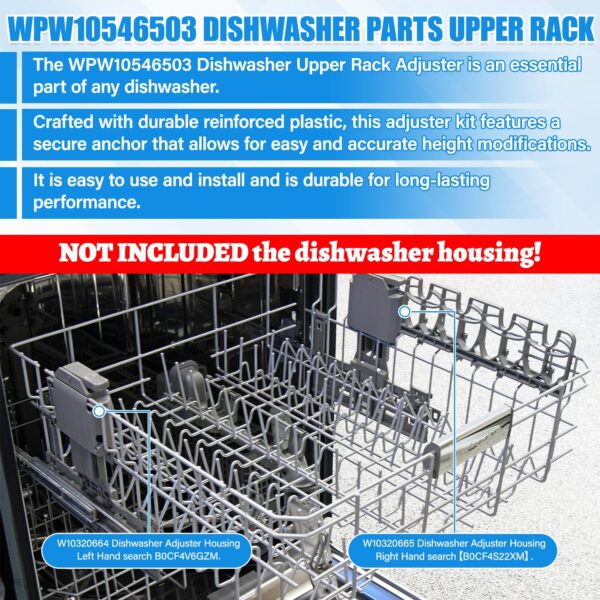 WPW10546503 Upper Rack Adjuster For Kitchenaid Dishwasher Replacement Parts - Image 4
