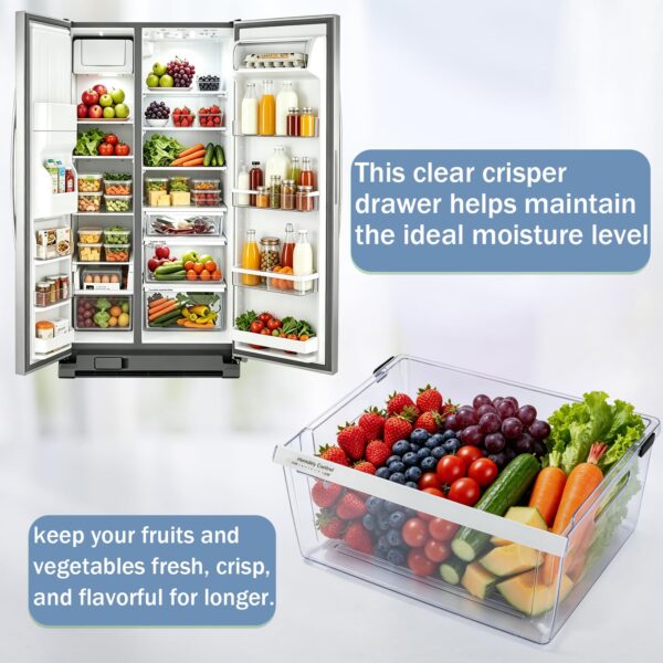 2188656 Crisper Bin (Upper) Replacement for Whirlpool Refrigerator, Refrigerator Drawers, Kenmore Whirlpool Fridge Crisper Drawer Replacement Part WP2188656, 2188656, Thicker, Clear - Image 2