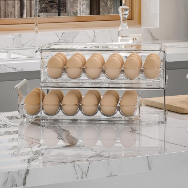 Ettori Egg Container for Refrigerator BPA Free Refrigerator Organizer Bins,Stackable Egg Holder for Refrigerator,18 Egg Tray,Clear - Image 3