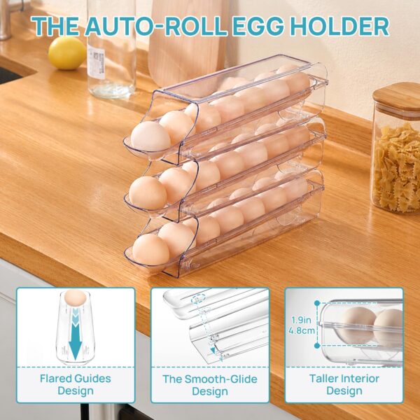 Vtopmart 3 Pack Auto Rolling Egg Holder for Fridge, egg container for refrigerator - Image 5