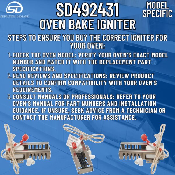 Supplying Demand 00492431 00487383 Gas Range Igniter Replacement Model Specific Not Universal - Image 2