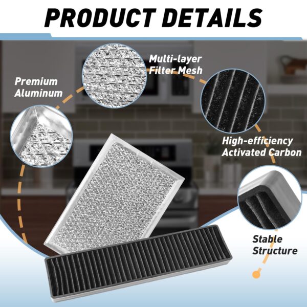 6PCS Microwave Grease Filter & Charcoal Filter Set Compatible with LG LMV2031ST, LMV2031BD, LMHM2237ST, LMH2235ST, Microwave Filter Replacement Replace 5230W1A003A 5230W1A012B - Image 2