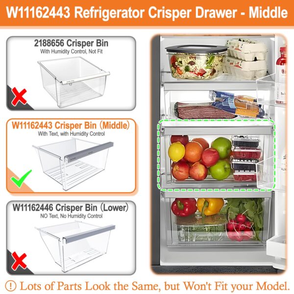 UPGRADED W11162443 Refrigerator Crisper Drawer Compatible with Whirlpool Fridge Drawer Replacement Parts Whirlpool Refrigerator Drawers WRS315SDHZ02 WRS315SDHZ05 WRS315SDHZ08 WRS325SDHZ08 WRS321SDHZ08 - Image 3