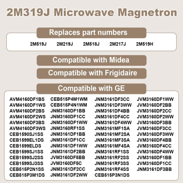 2M319J Magnetron Compatible with Midea GE Frigidaire Microwave Oven - Image 2