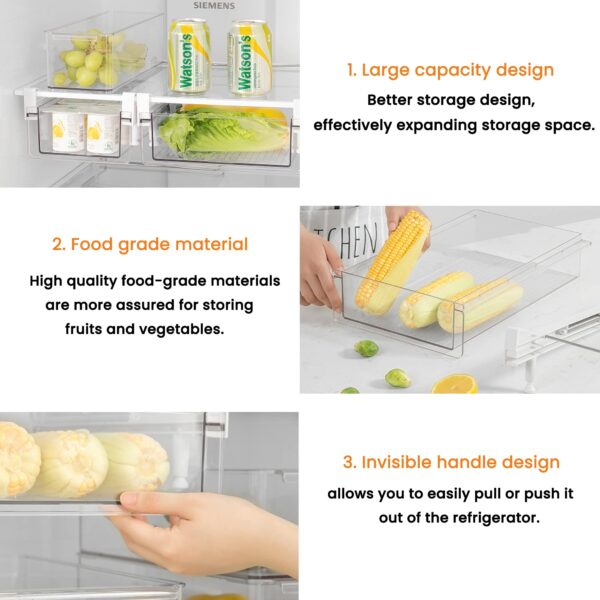 vacane Large Fridge Under Shelf Drawer, Pull Out Refrigerator Drawer Organizer Fridge Organizer Bins, Fridge Storage Container Holder for Produce, Deli Meat, Cheese, Bacon, Easy to Install-L - Image 7
