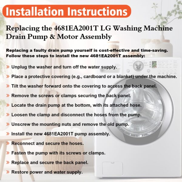 4681EA2001T Washer Drain Pump Motor Replacement for LG & Kenmore Front Load - Image 2