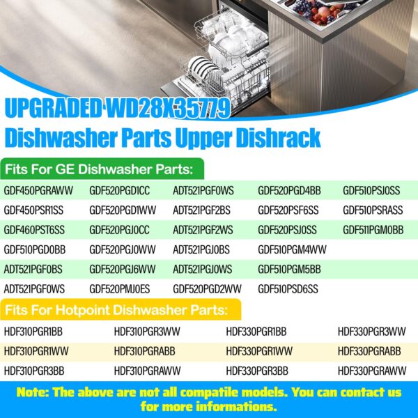 Upgraded WD28X35779 Dishwasher Upper Rack Compatible with GE Dishwasher Rack Replacement WD28X30219 GDF510PSR3SS GDF510PSM0SS GDF535PSR0SS GDT550HSD4SS GE Dishwasher Parts Top Rack Tray With Wheels - Image 4