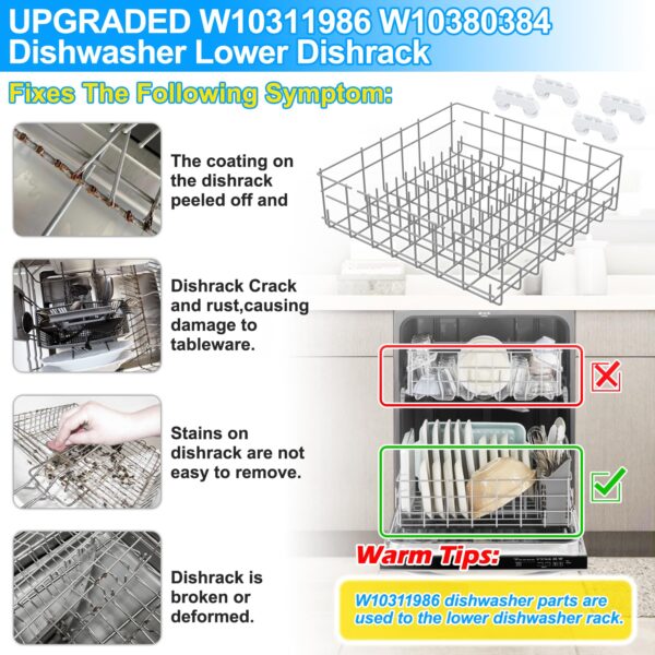 UPGRADED W10311986 W10380384 Dishwasher Lower Rack Assembly for Whirlpool Kenmore Dishwasher Rack Replacement Parts,W10311986 W11158802 Whirlpool Dishwasher Bottom Rack with Wheel Dishrack - Image 3