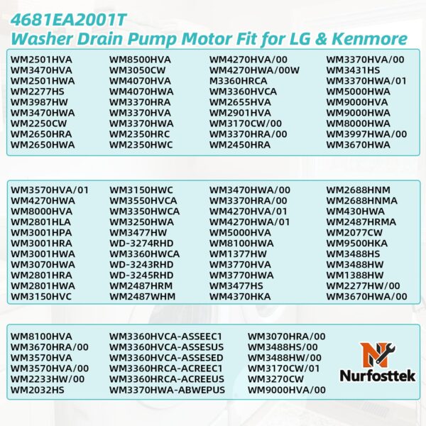 4681EA2001T Washer Drain Pump, Fit for Kenmore, LG, Replaces 4681EA1007D - Image 2