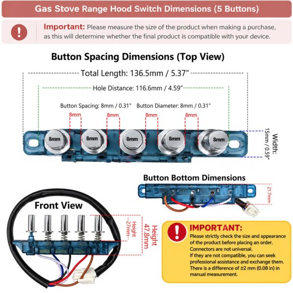 ruehalf Range Hood 5 Button Switch Button Accessories - Image 3